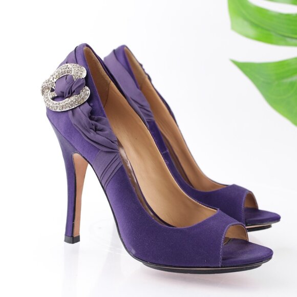 Badgley Mischka Women Eavan Pump Size 7.5 Purple Rhinestone High Heel Dress Shoe - Picture 1 of 10